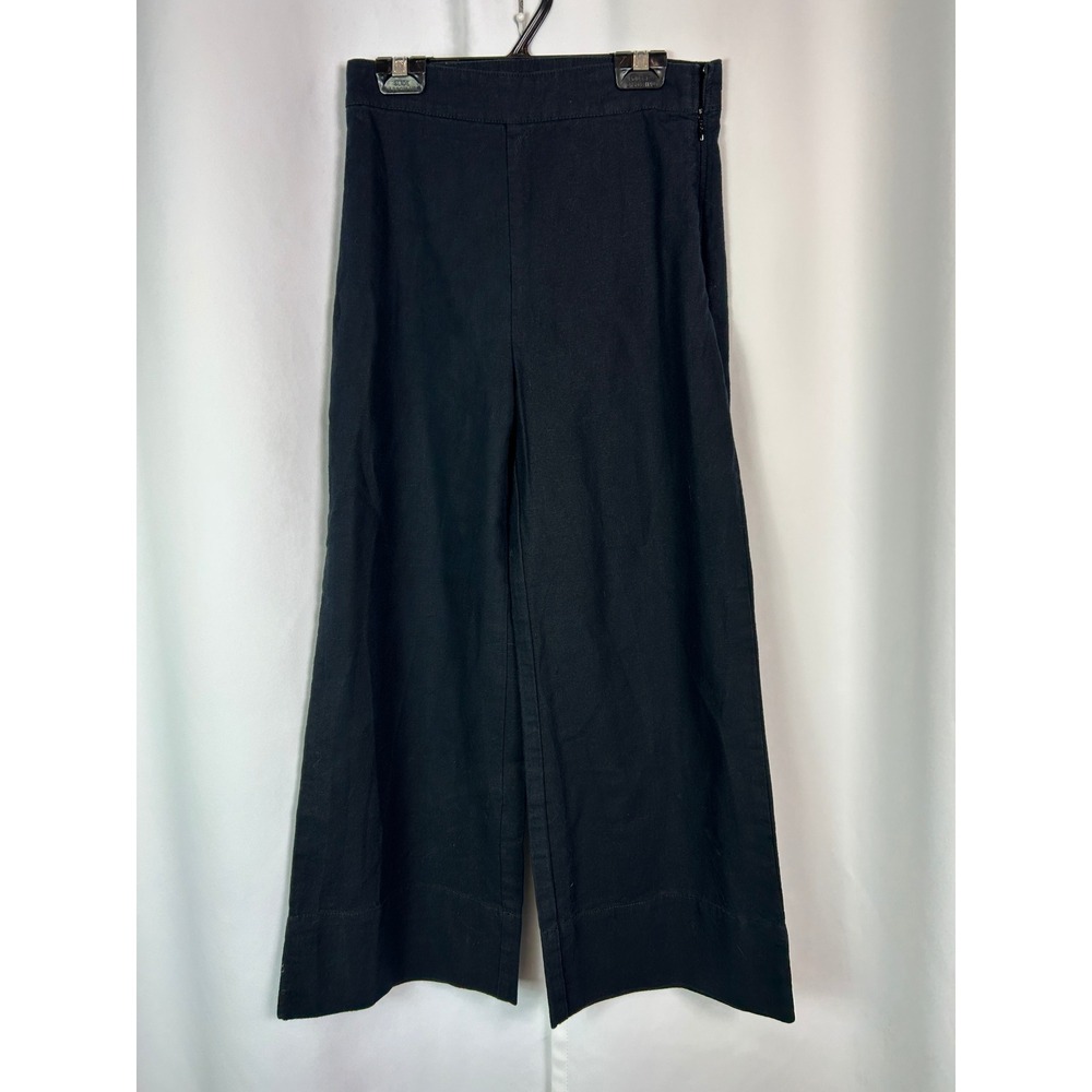 Abercrombie & Fitch Black Solid Linen Blend Wide Leg Side Zip Pants Chic XXS S